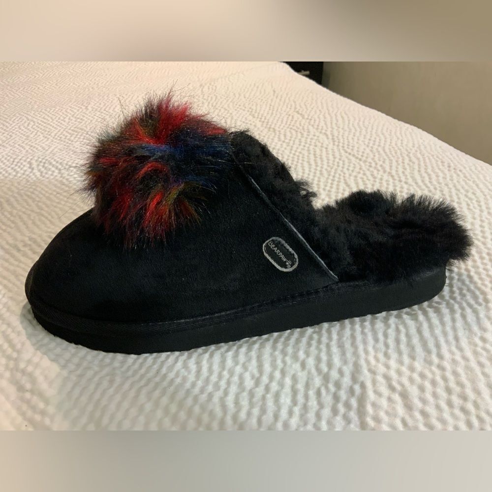 Bearpaw Alexia Slip-on Slipper Women's Size 12 M Black Suede Faux Fur